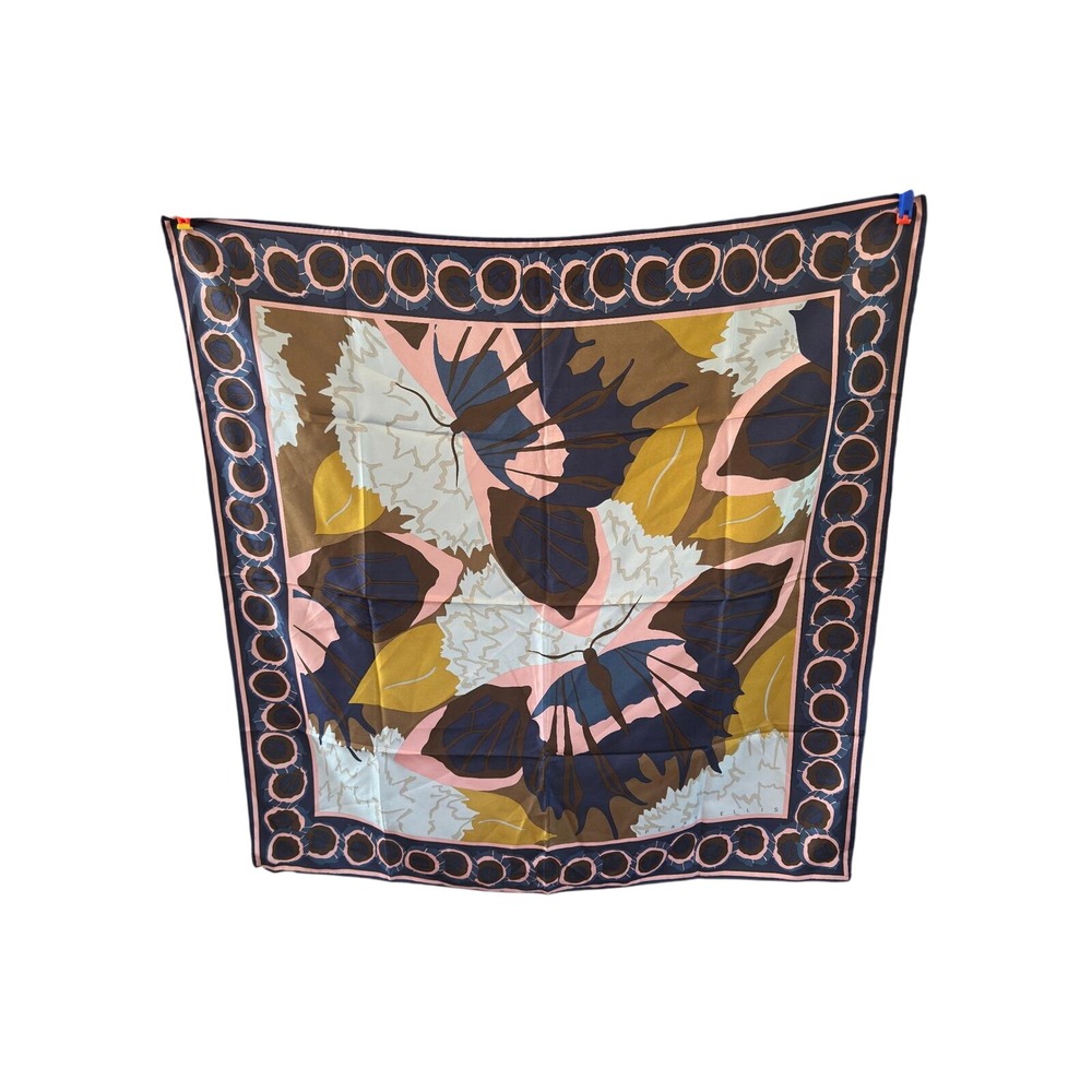 Perry Ellis Silk Scarf Vintage Butterfly Abstract Geometric Navy Pink Japan